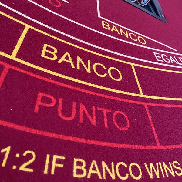 Close up of punto banco casino table cloth
